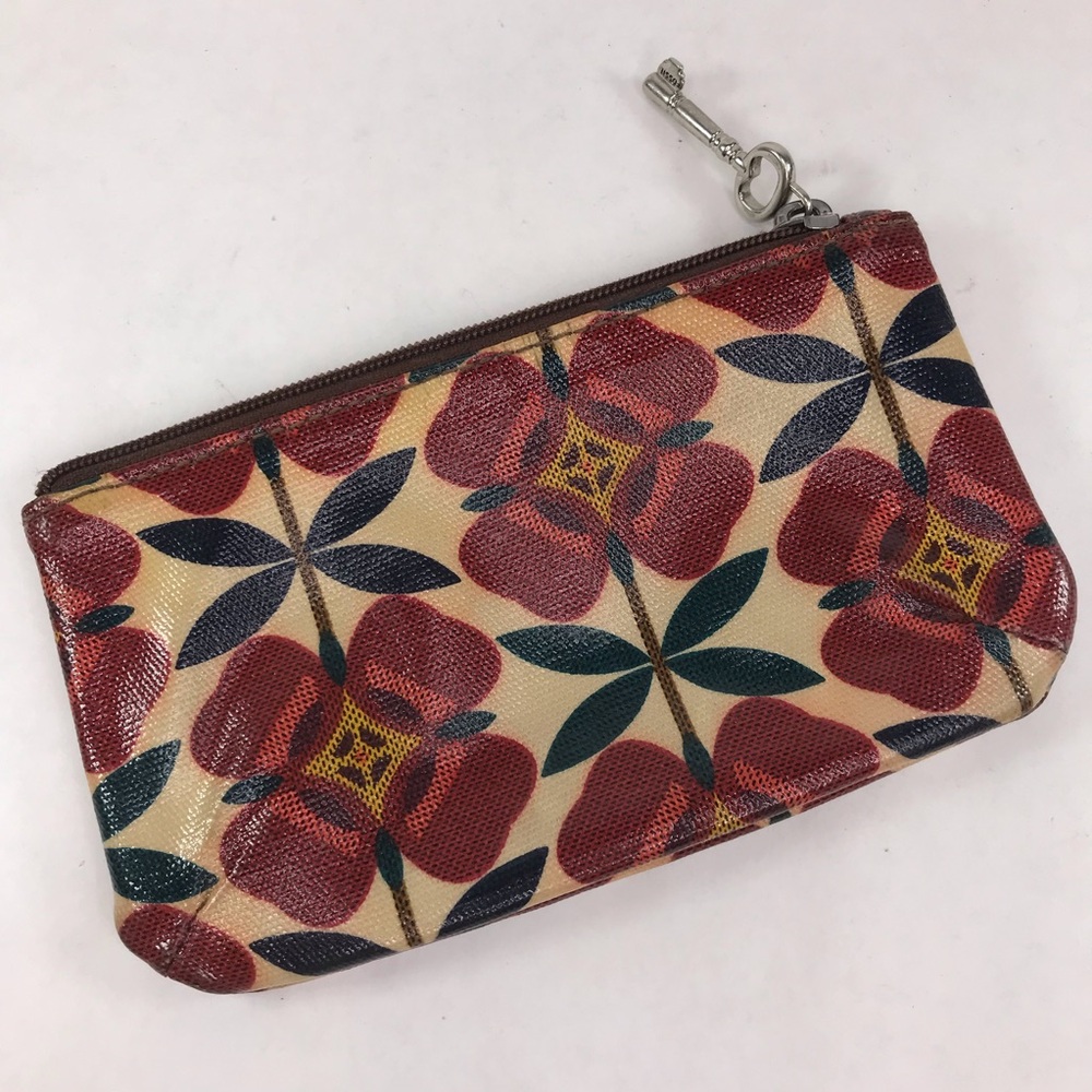 Fossil Key Per Floral Small Cosmetic Bag Pouch Coated Canvas Key Charm